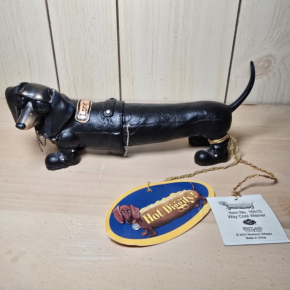 Hot Diggity Black Dachshund Way Cool Weiner Figurine NWT 2005 Biker #16520